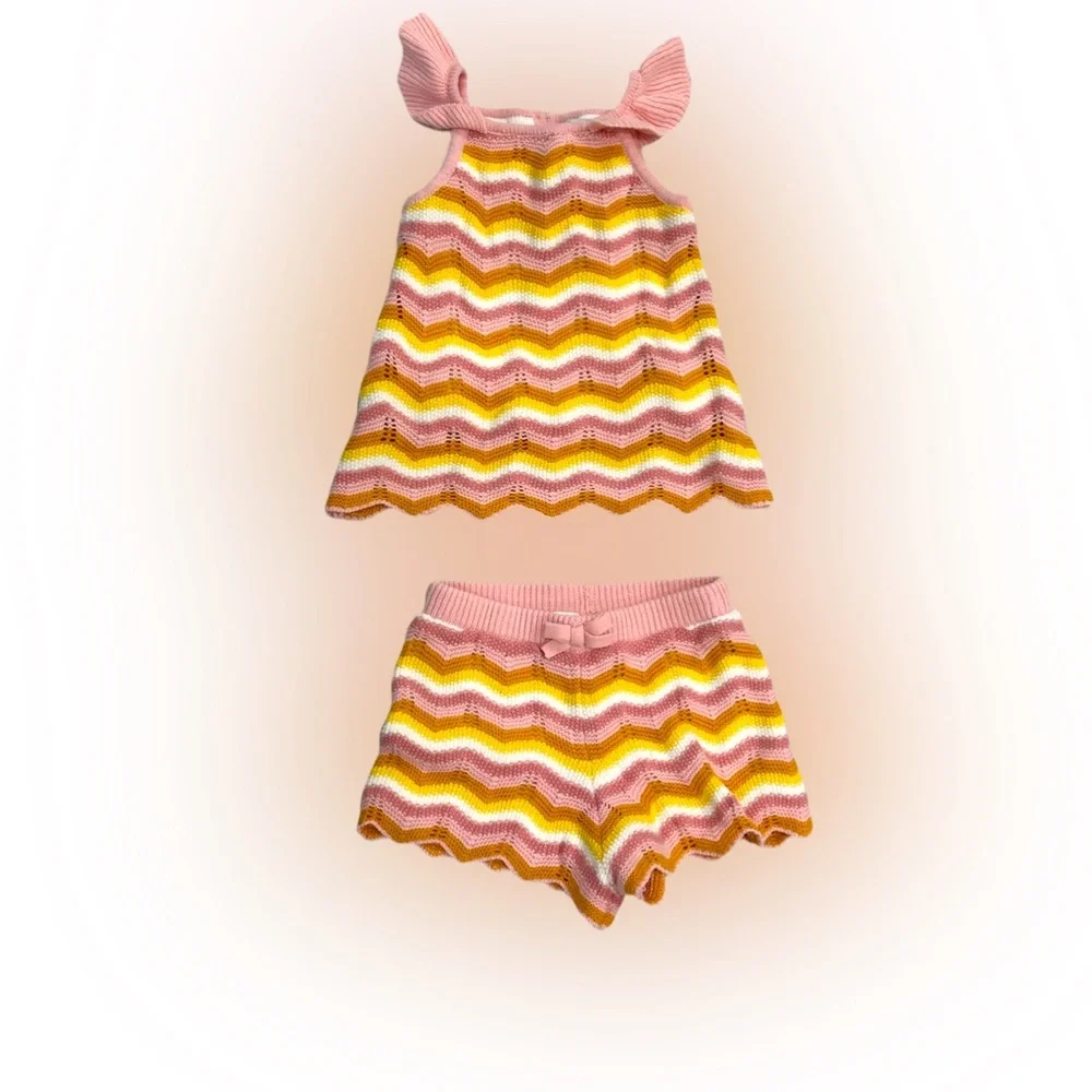 Haute Hippie Kids Chevron Knit Top & Shorts Set Pink Mustard 3T